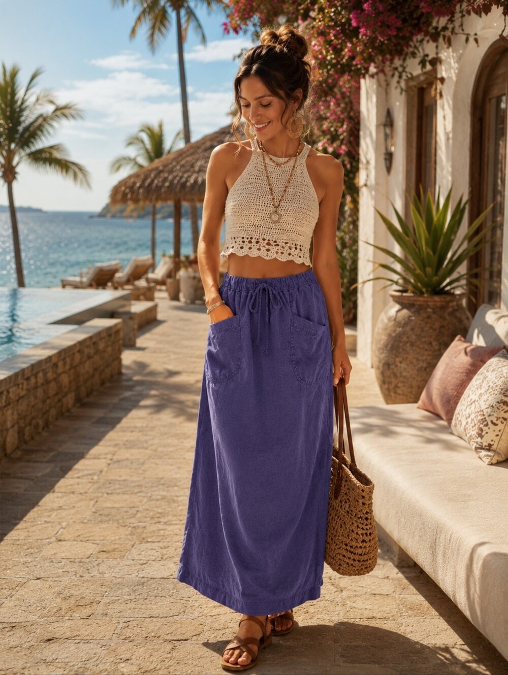 CLUB ACQUA Fredda 100% Linen Size 2 Rare Purple Women's Skirt # 7